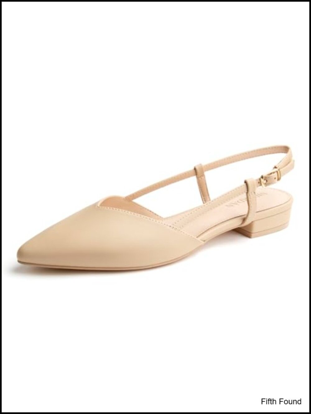 Pointed Toe Slingback Flats with Buckle Strap Low Heel Faux Leather